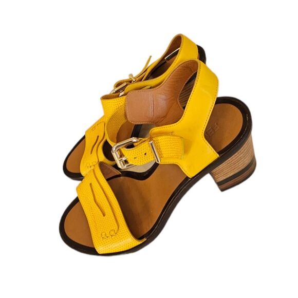 Fendi Leather Sandal Yellow Block Heel Women’s size EU 36 US 6 Made in Italy - Picture 6 of 12
